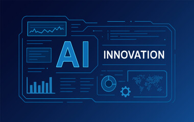 Futuristic user interface with digital background, AI innovation concept, flat illustration