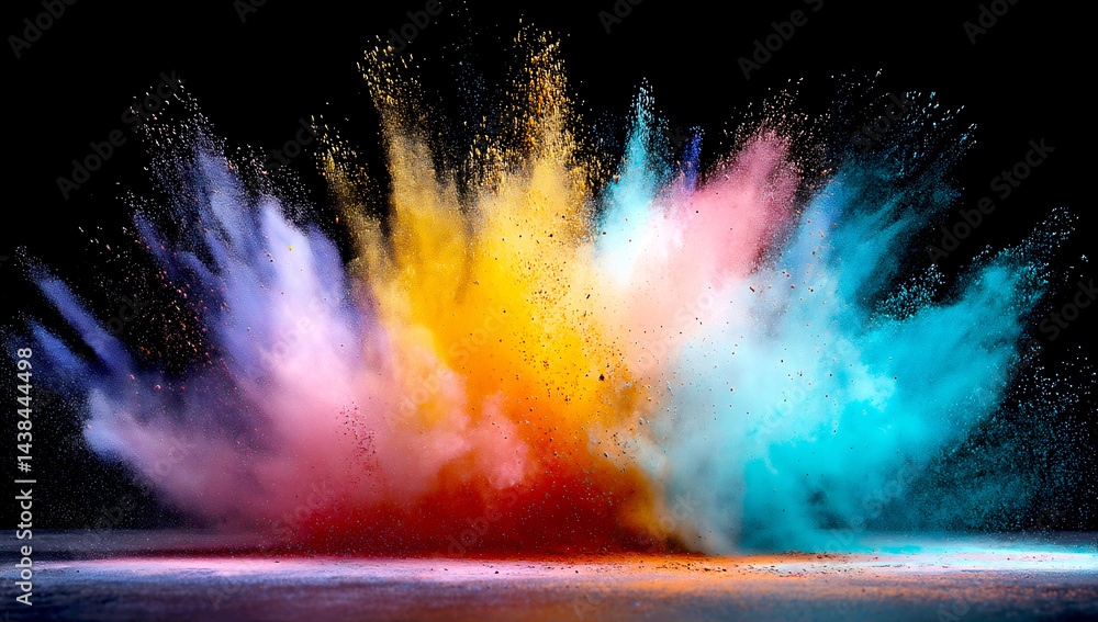 Poster Vibrant Colorful Powder Explosion Creating Beautiful Abstract Art on a Dark Background : Generative AI