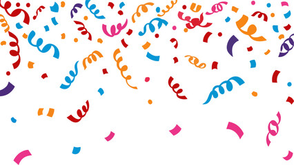 Colorful Confetti Falling Vector Background, Festive Party Streamers and Paper Decorations Isolated on White, Celebration Template for Birthday, New Year, Carnival, and Event Invitation Design