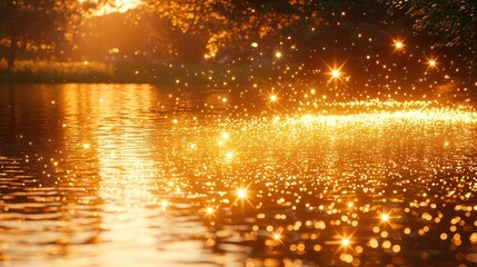 Glistening water reflects golden light