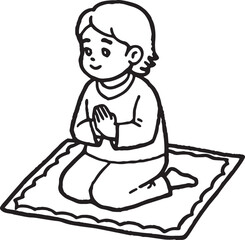 A child is praying on his  Carpet vector on white background