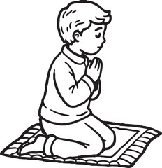 A child is praying on his  Carpet vector on white background