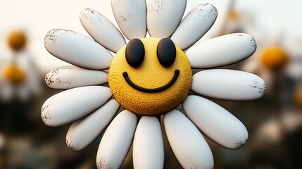 Daisy With a Cheerful Smiley Face Brightens the Atmosphere in a Playful and Whimsical Style, Perfect for Adding a Touch of Joy to Any Environment
