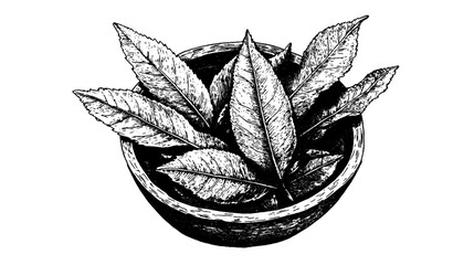 Hand-drawn Bay Leaves in a Bowl