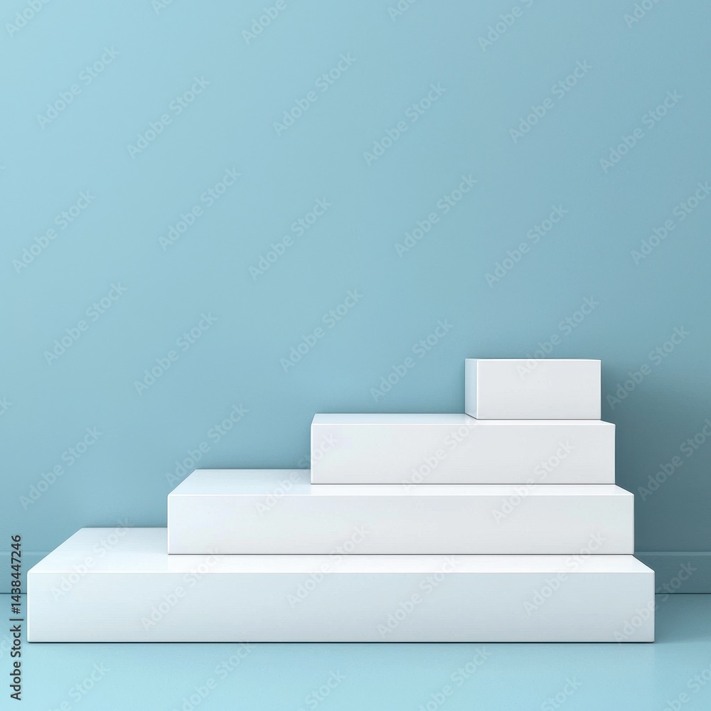 Poster minimalist geometric shapes in soft blue background for display