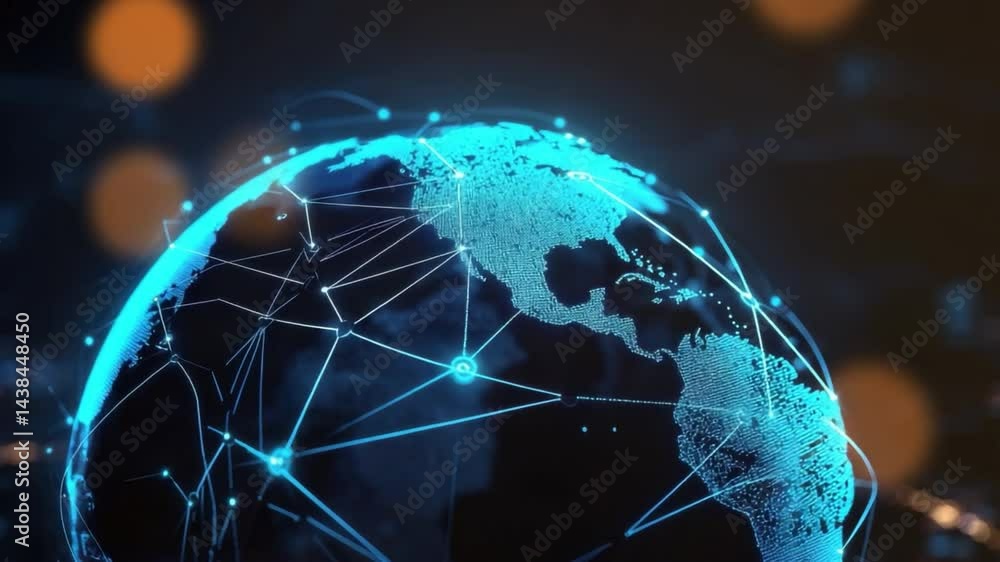 Poster abstract digital globe with connected network lines depicting global communication and data exchange