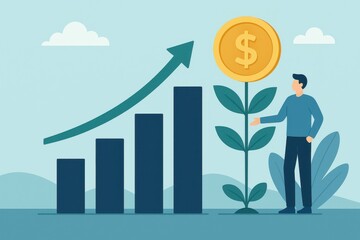 Simple Growth Illustration with Money Concept in a Modern Style