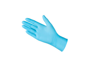 Medical nitrile gloves isolated on white background. Surgical latex gloves. Rubber gloves production. Doctor or nurse putting on protective gloves. Medicine concept. Sterility, protection.