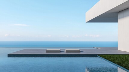 Fototapeta premium Modern Minimalist Architecture with Infinity Pool and Ocean View