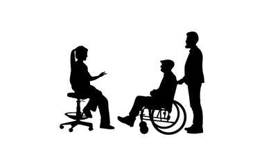 A nurse is advising a person in a wheelchair vector.