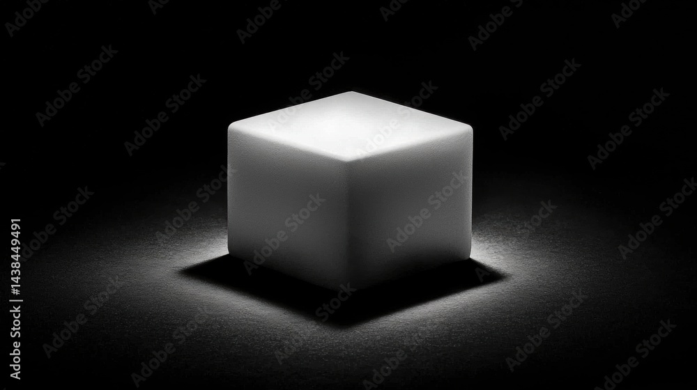 Poster a cube-shaped light source casting a shadow on a black background.