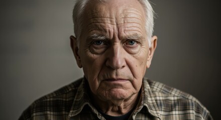 Fototapeta premium Elderly man showing stern expression against plain background 