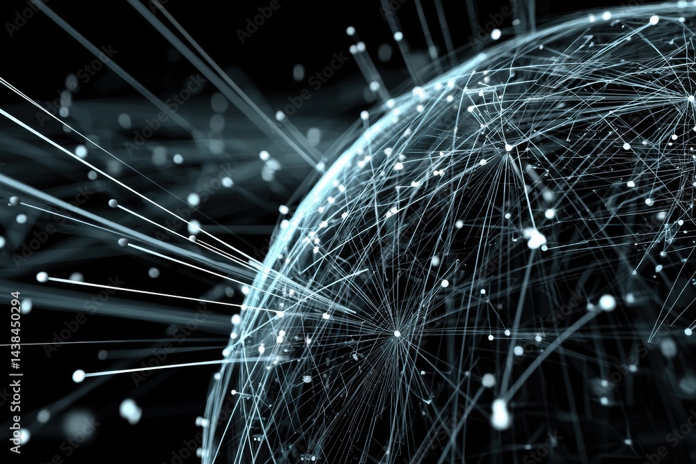 Leinwandbilder Wireframe Globe Displays Interconnected Nodes and Dynamic Data Streams Across the Digital Landscape