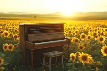 Piano sunflowers field sunrise
