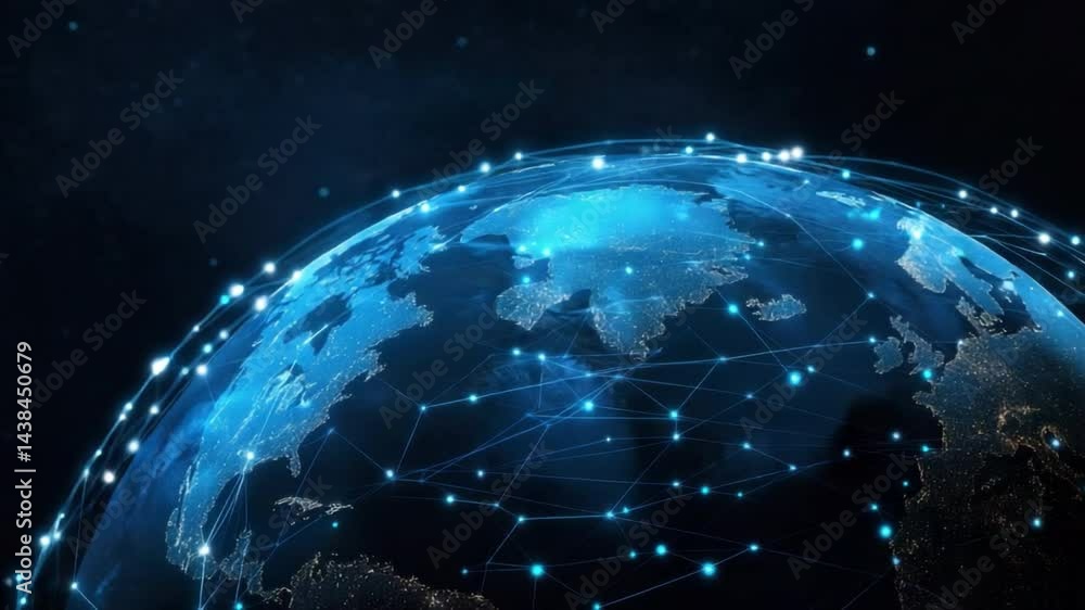 Poster digital global network with earth and illuminated connections illustrating technology and communicat