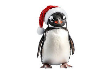 Naklejka premium Christmas Penguin with Santa Hat Isolated on Transparent Background PNG Image.