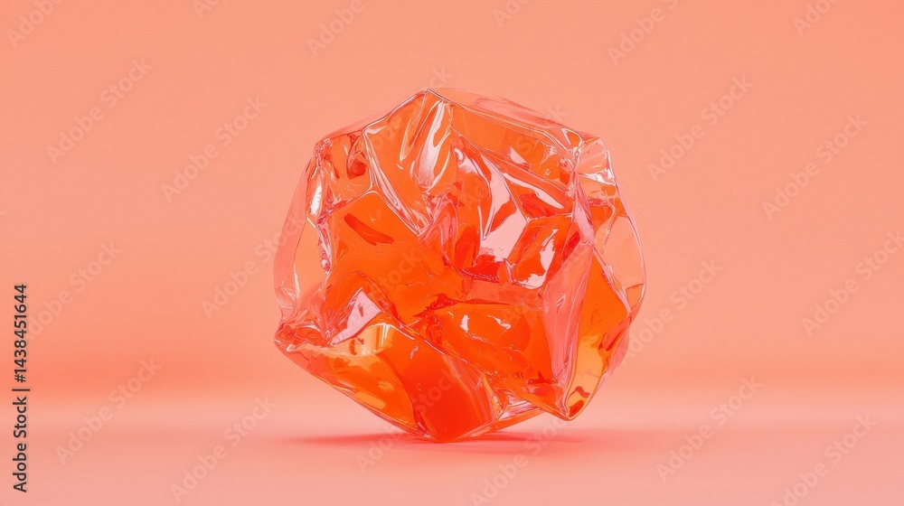 Poster a 3d rendering of a translucent orange crystal with a faceted surface.