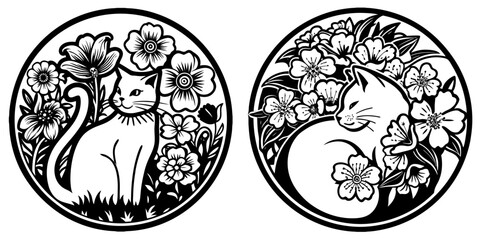 Obraz premium Cat silhouette collection. Set of black cat silhouette. Kitten silhouette collection