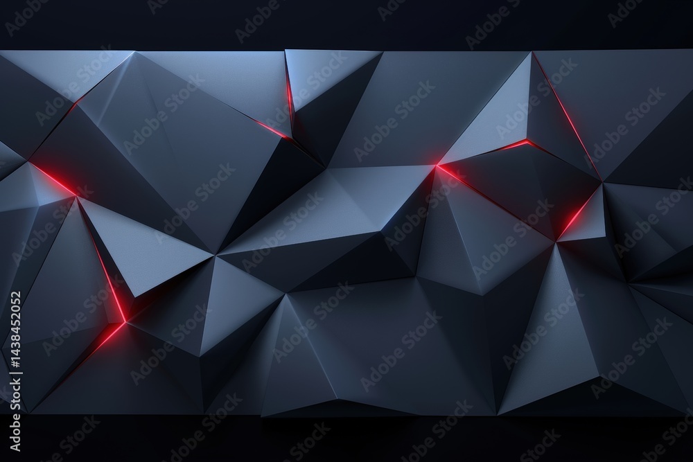 Poster abstract geometric design with sharp angles and red accents.
