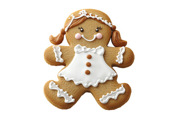 Obraz premium Gingerbread Girl with Icing Isolated on Transparent Background PNG Image.