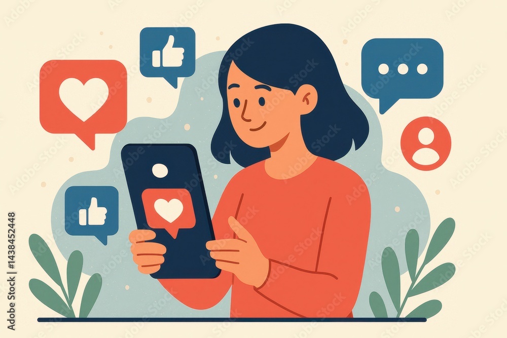 Poster engaging user interacting with social media content on mobile device
