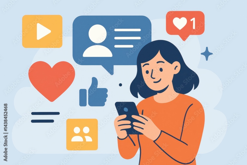 Poster engaging user interacting with social media on mobile device