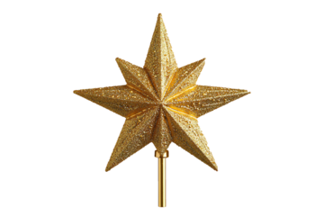 Glittering Golden Star Topper Isolated on Transparent Background PNG Image.
