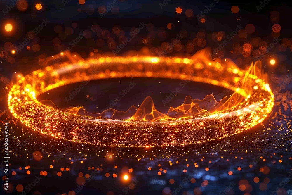 Poster glowing circular design with vibrant light effects and particles.