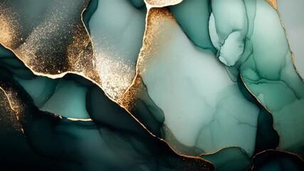 Alcohol ink abstract art with shimmering gold accents and emerald green hues, creating a fluid and luxurious backdrop.