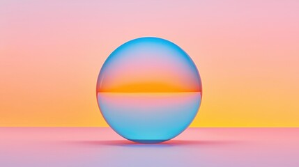 A blue sphere with a gradient of orange and yellow sits on a pink surface.
