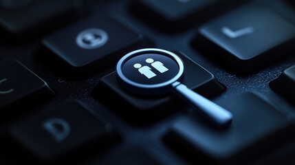 Fototapeta premium Magnifying glass over keyboard key with two people icon