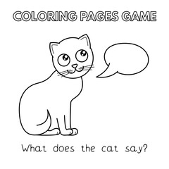 Cute cat kids learning game. Vector coloring book pages for children education