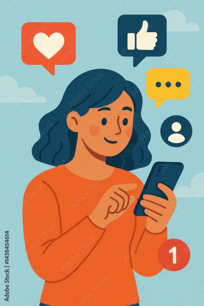 Poster engaging user interaction with social media icons and mobile device