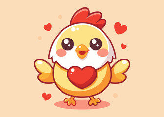 Fototapeta premium Adorable Cartoon Chick Holding Heart Valentines Day Illustration