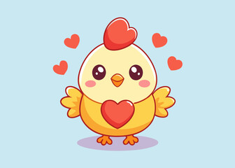 Adorable Cartoon Chick Holding Heart Surrounded by Hearts
