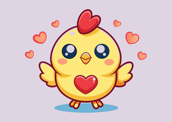 Adorable Yellow Chick Holding Heart Surrounded by Hearts