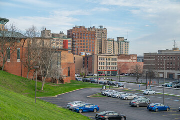 Youngstown Ohio USA Apr 18 2025 ; downtown historic district, city life architecture, copy space background image.NEF