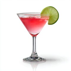 Pink cocktail with lime isolate on white background