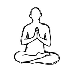 Obraz premium Person meditating in lotus pose, sketch style, black and white, for mindfulness apps