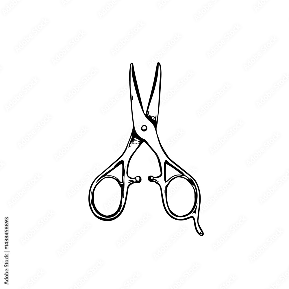 Poster hand-drawn sketch of scissors, a graphic resource for design projects