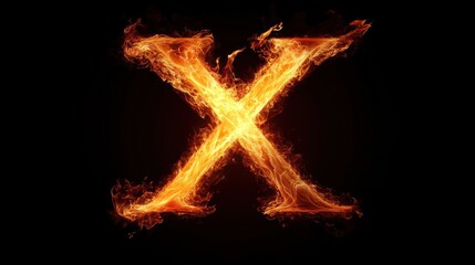 Fiery letter X on black background; abstract design