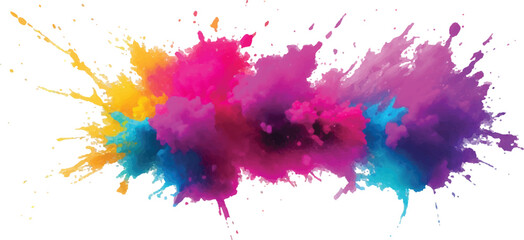Abstract Watercolor Brush Strokes, Stains, and Colorful Splashes Forming a Stunning, Explosive Visual Experience, Combining Artistic Expression with a Clean, White Canvas Backdrop.
