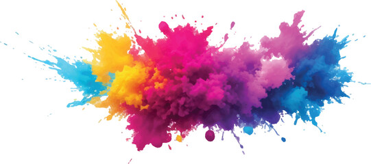 Radiant Watercolor Brush Strokes and Explosive Colorful Splashes on a White Canvas, Blending Abstract Art with a Playful, Modern Touch to Create an Exciting and Dynamic Visual Experience.
