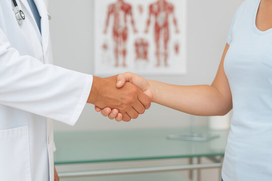 Chiropractor Shaking Hands With Patient In Clinic