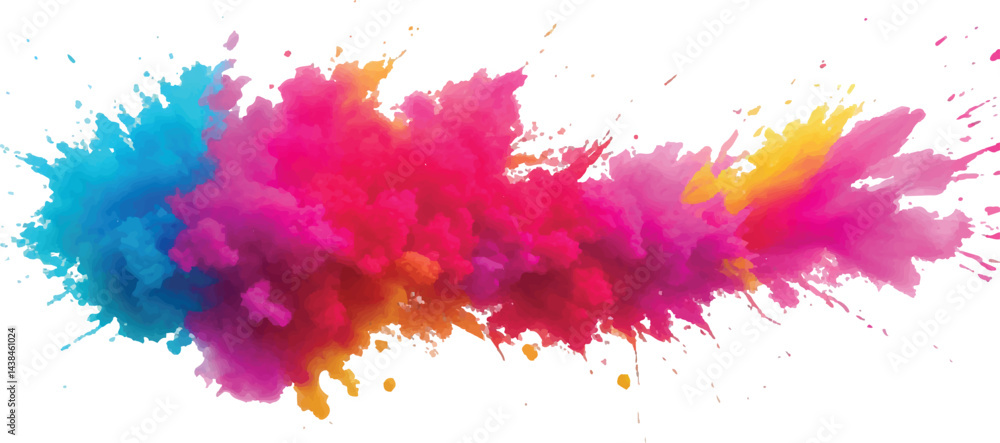 Poster radiant watercolor brush strokes and explosive colorful splashes on a white canvas, blending abstrac