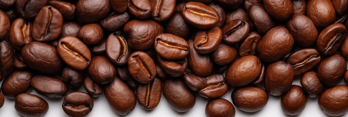 Obraz premium A close up of coffee beans with a brownish color. The beans are spread out and have a rough texture