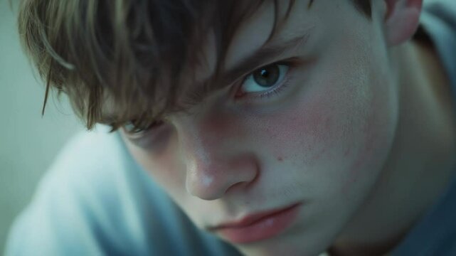 Sincere and vulnerable young boy in a close-up portrait