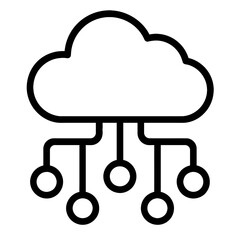Cloud Icon Illustration Connected to Network Points - Black and White for Technology, Cloud Computing, or Graphic Themes