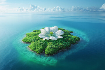 View of island with big flower.
