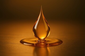 Fototapeta premium Droplet of Golden Lubricant Reflecting Light in Warm Background